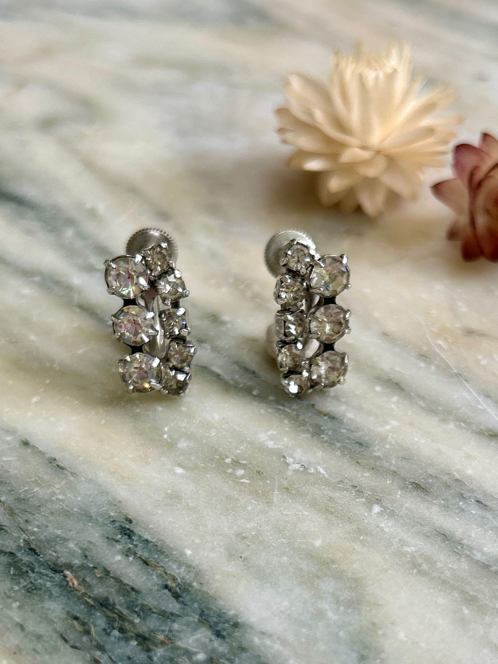 Vintage Duane Rhinestone Screw Back Earrings